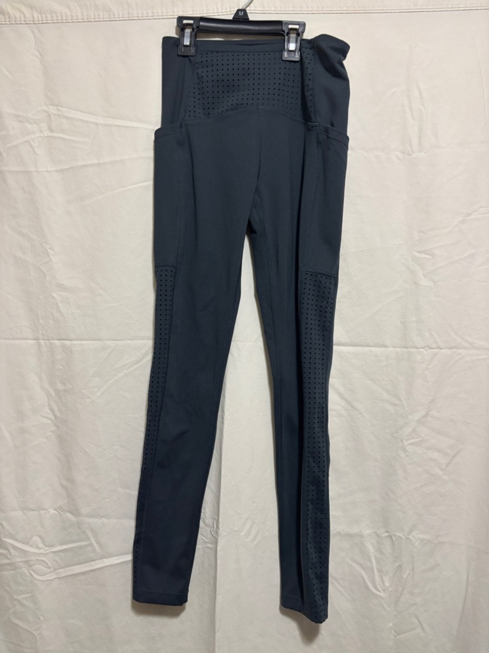 Zella Perforated High-Waist Workout Leggings - Dark Charcoal Size Small